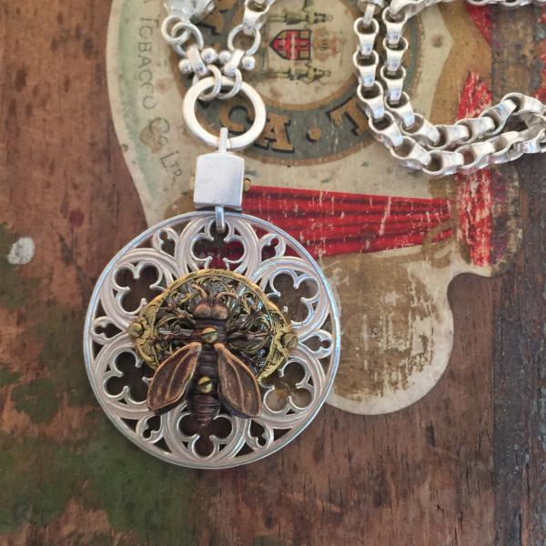 Cathedral Window Verge Fusee Honeybee Necklace picture