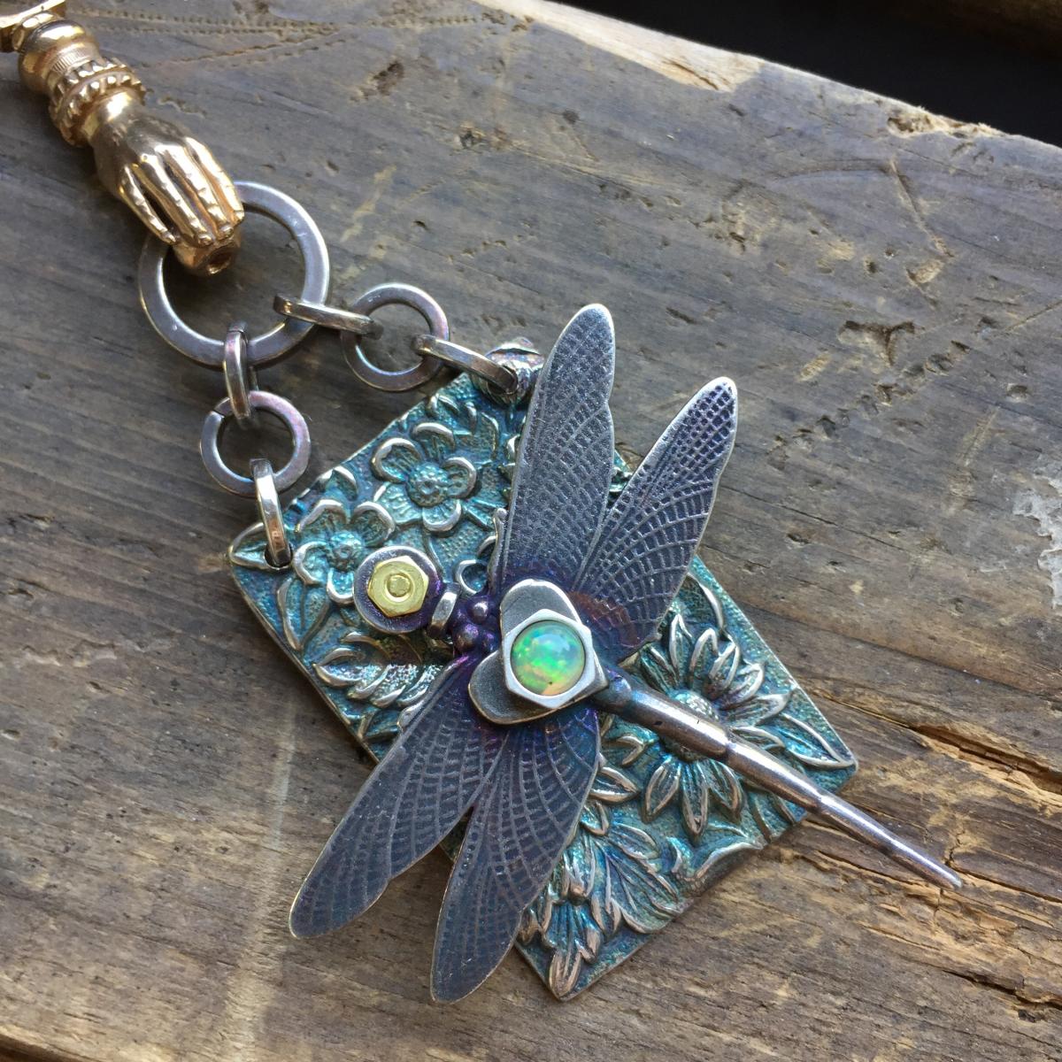 Dragonfly Floral Plate Necklace picture