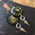 Vintage Watch Dial Earrings with Opal