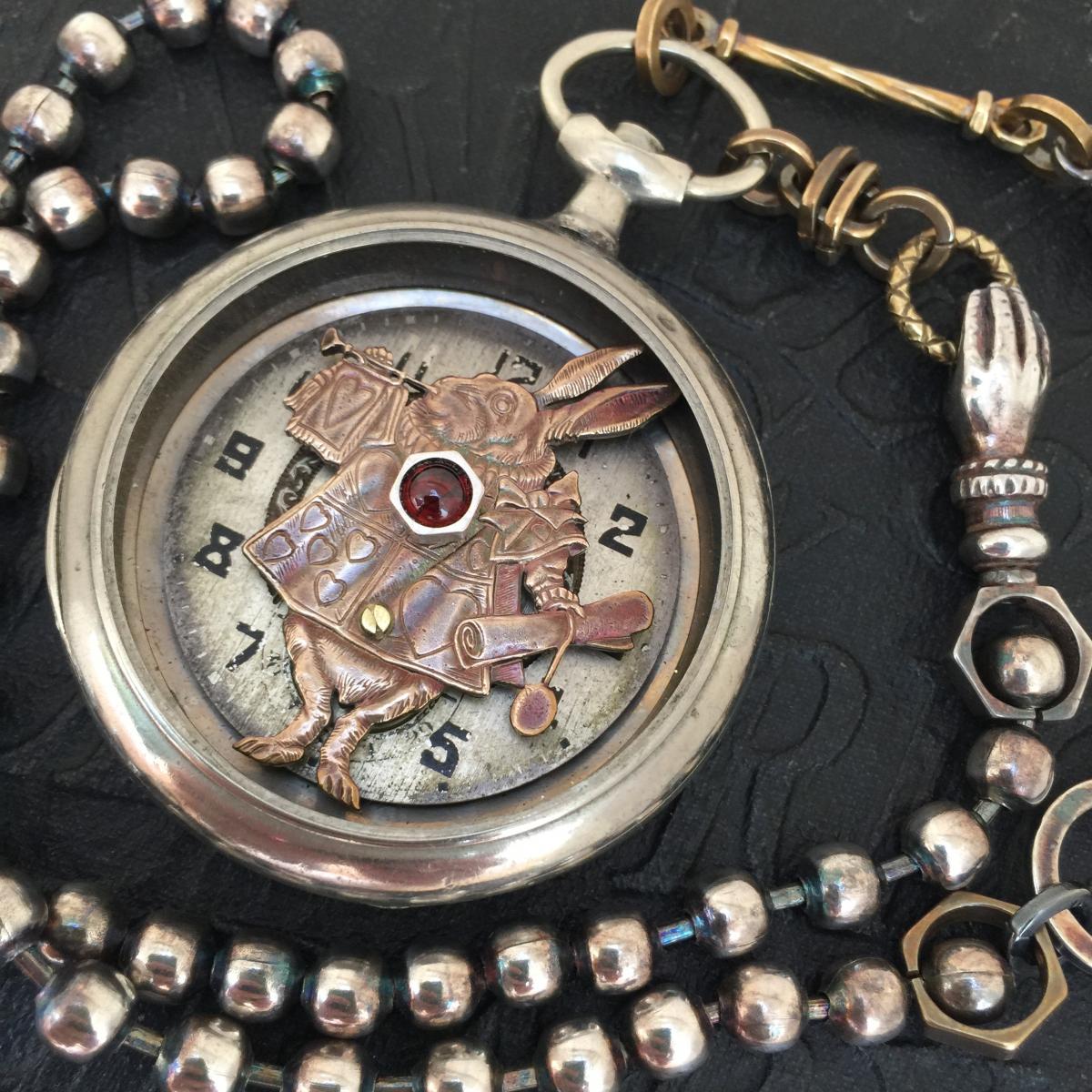 White Rabbit Shadowbox Necklace with Garnet - Eventeny