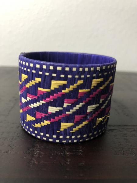 Wide Purple/ Yellow tribal design Caña Flecha Bracelet