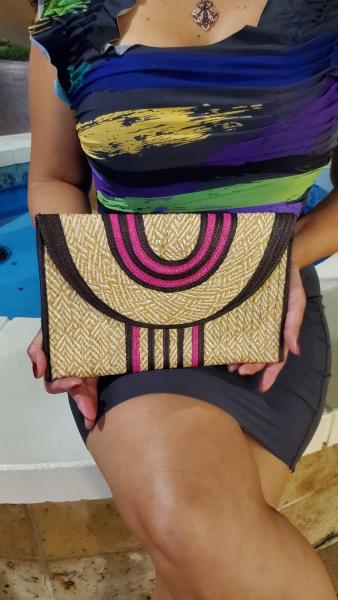 Magenta/ Wheat Caña Flecha Envelope Clutch picture