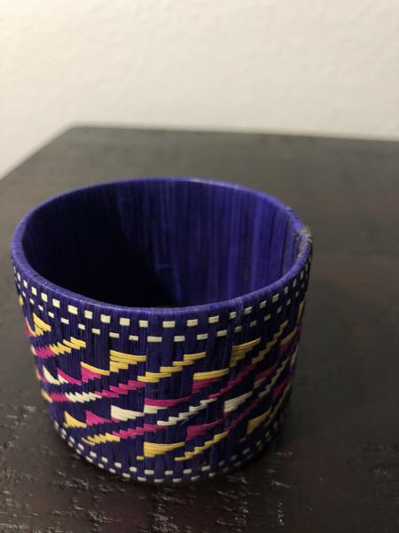 Wide Purple/ Yellow tribal design Caña Flecha Bracelet picture