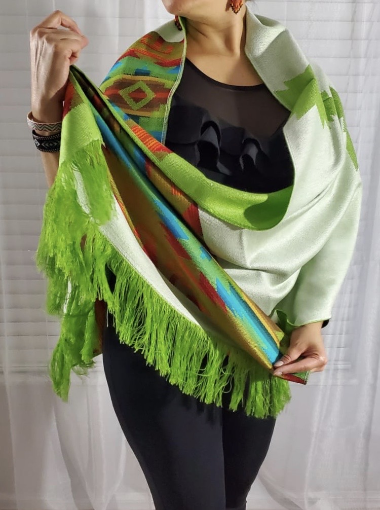 Lime Green and Beige Reversible Color Shawl picture