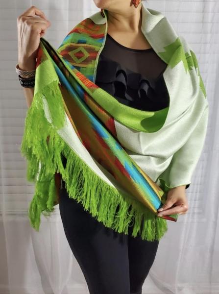 Lime Green and Beige Reversible Color Shawl picture