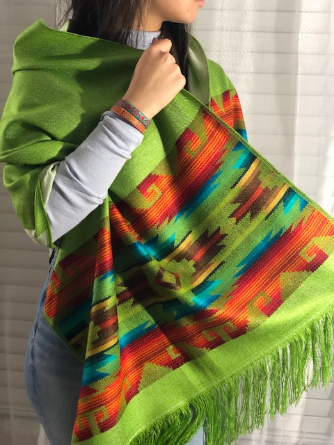 Lime Green and Beige Reversible Color Shawl