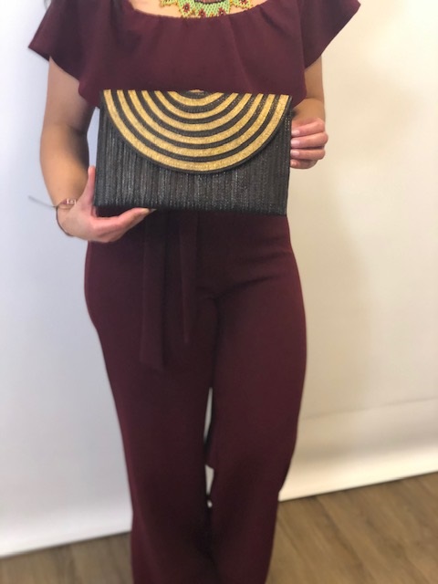 Brown/ Gold Caña Flecha Envelope Clutch picture