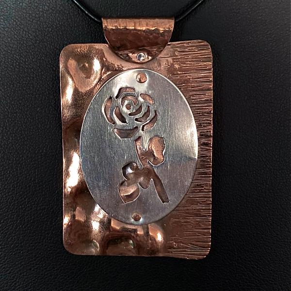 Rose on Rustic Copper Pendant