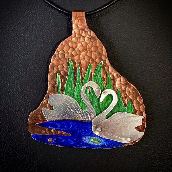Dual Swans in Pond Pendant