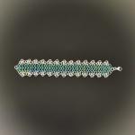 Blue-green and Silver Chain Maille Bracelet