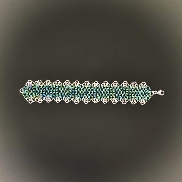 Blue-green and Silver Chain Maille Bracelet picture