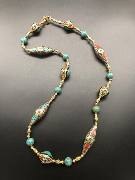 Long Turquoise and Coral Geometric