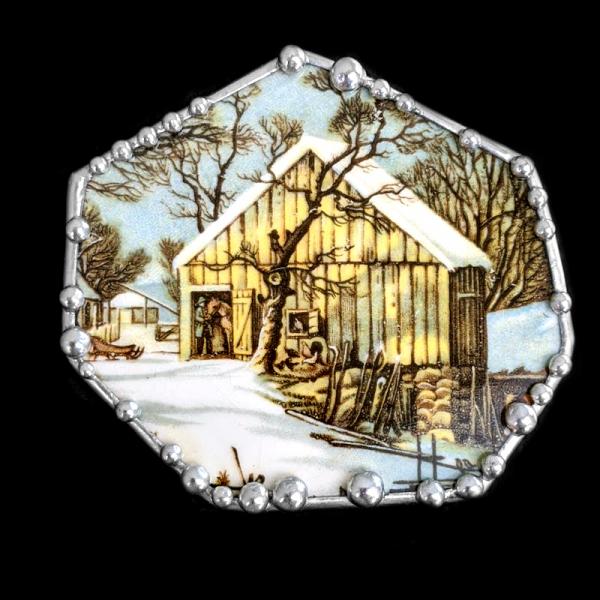 Winter Scene Plate Shard Pin/Pendant