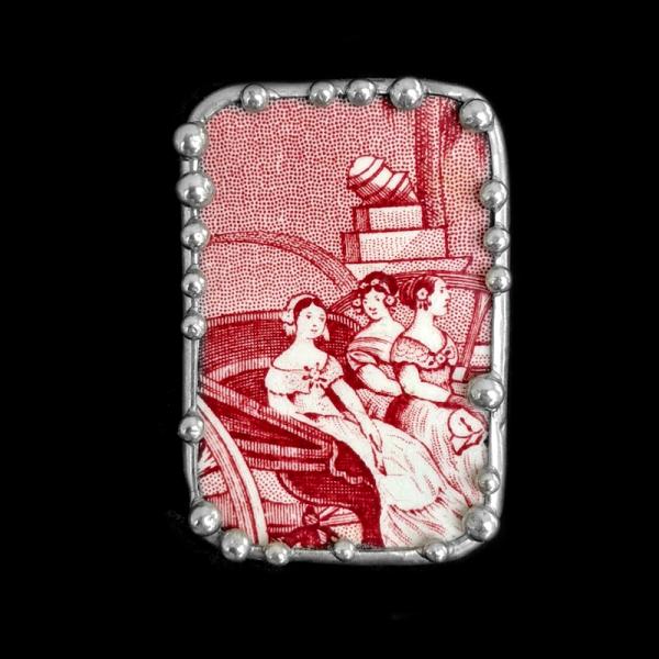 1920s Red Transferware Plate Shard Pin/Pendant