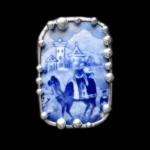 Antique Blue Transferware Plate Shard Pin/Pendant