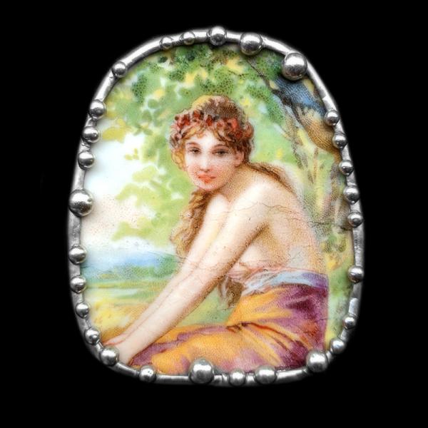 Antique Scene Plate Shard Pin/Pendant