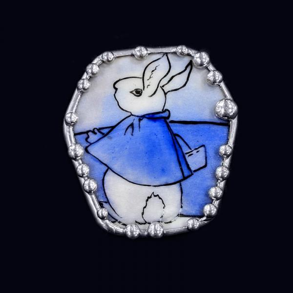 Vintage Hand Painted Rabbit Plate Shard Pin/Pendant