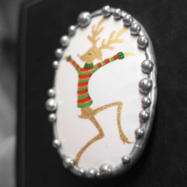 Dancing Reindeer Bowl Shard Pin/Pendant picture