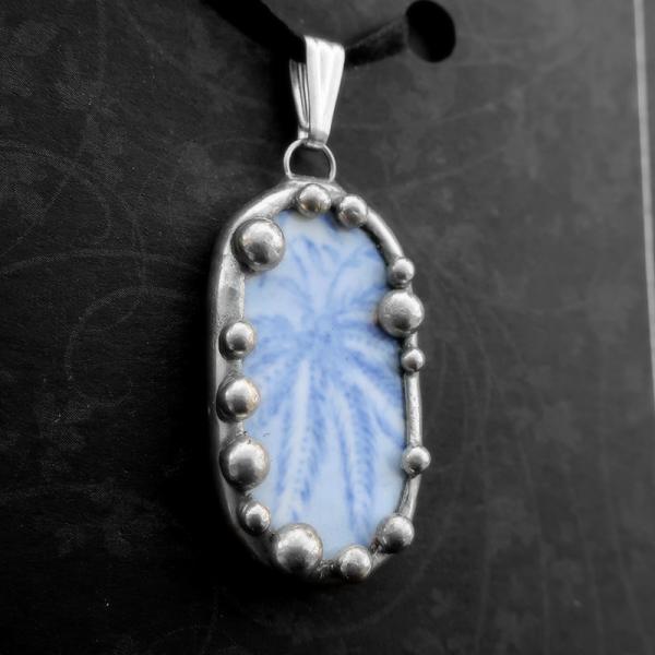 Antique Blue Transferware Plate Shard Pendant picture