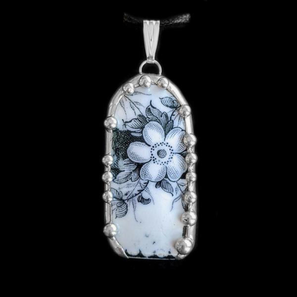 Antique Blue Transferware Cup Shard Pendant picture