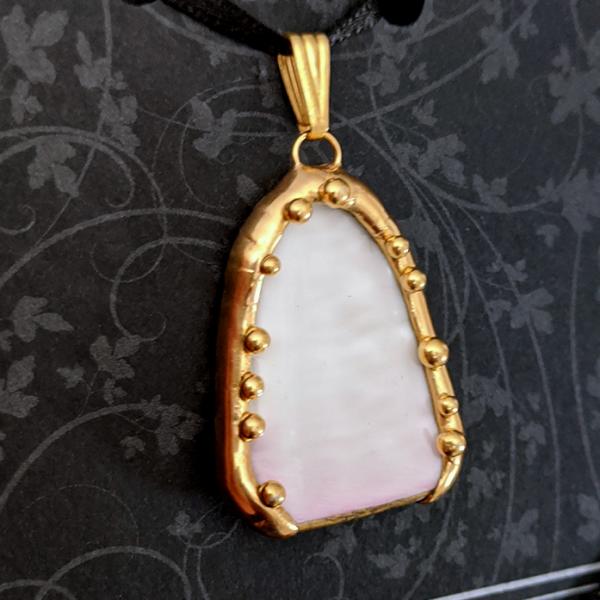 Vintage Irish Belleek Shard Pendant - 24K Gold picture