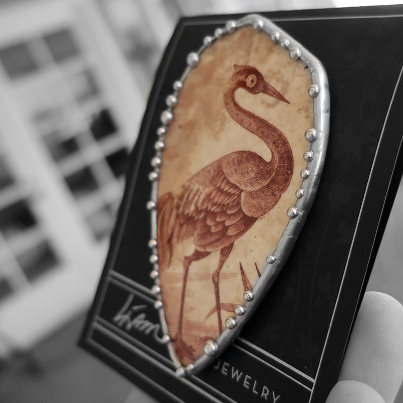 1850s Brown Transferware Plate Shard Pin/Pendant picture