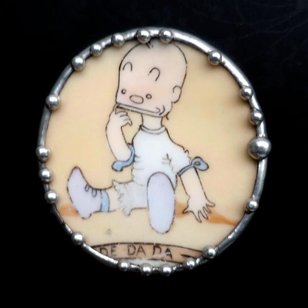Antique Hand Painted Children's Plate Shard Pin/Pendant