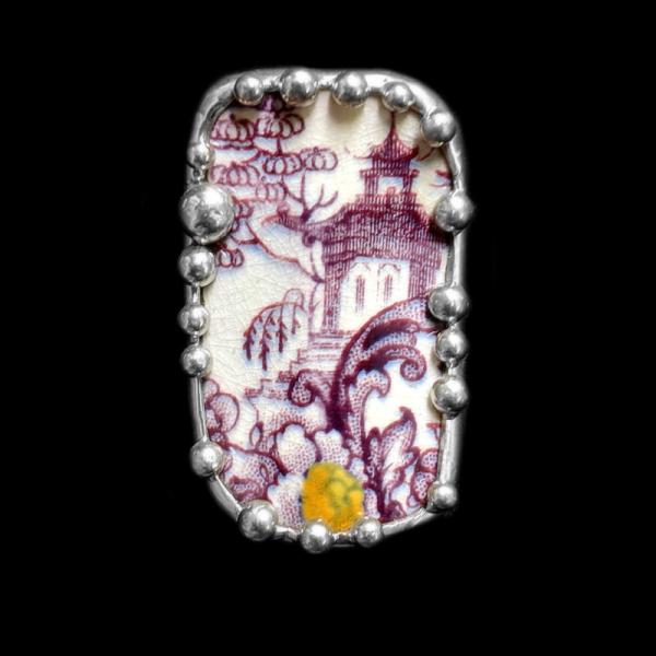 Mid-1800s Transferware Plate Shard Pin/Pendant picture