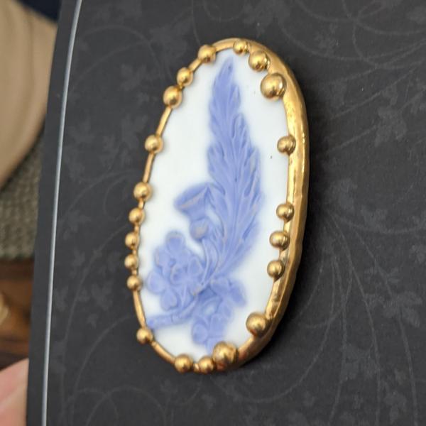 Antique Queensware Plate Shard Pin/Pendant - 24K Gold picture