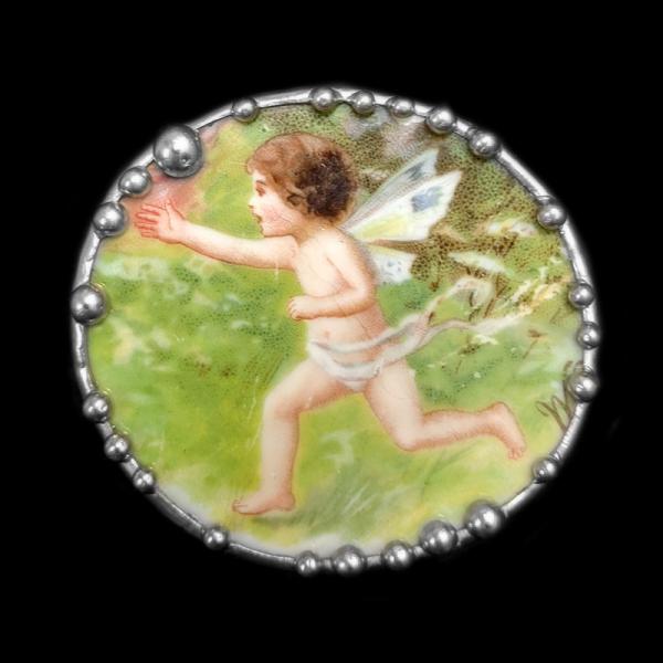 Antique Nymph Scene Plate Shard Pin/Pendant picture