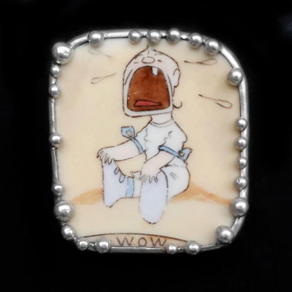 Antique Hand Painted Children's Plate Shard Pin/Pendant picture