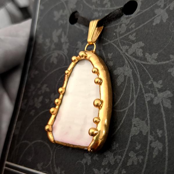 Vintage Irish Belleek Shard Pendant - 24K Gold picture