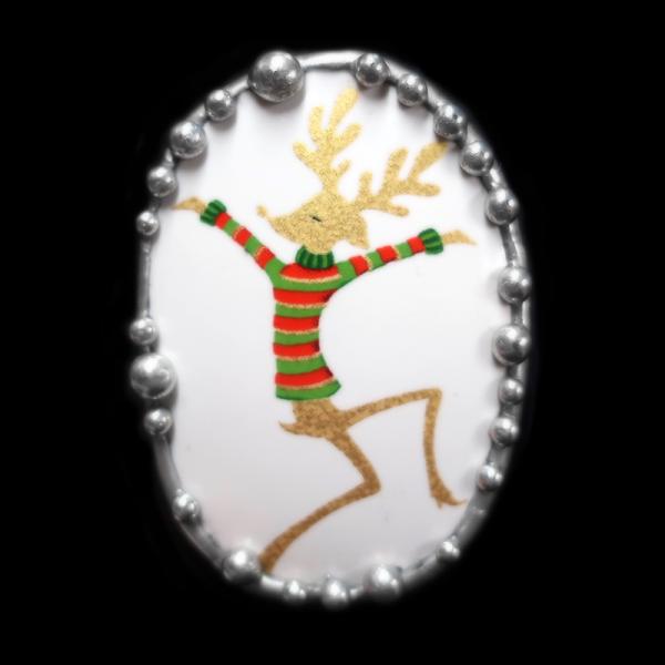 Dancing Reindeer Bowl Shard Pin/Pendant picture