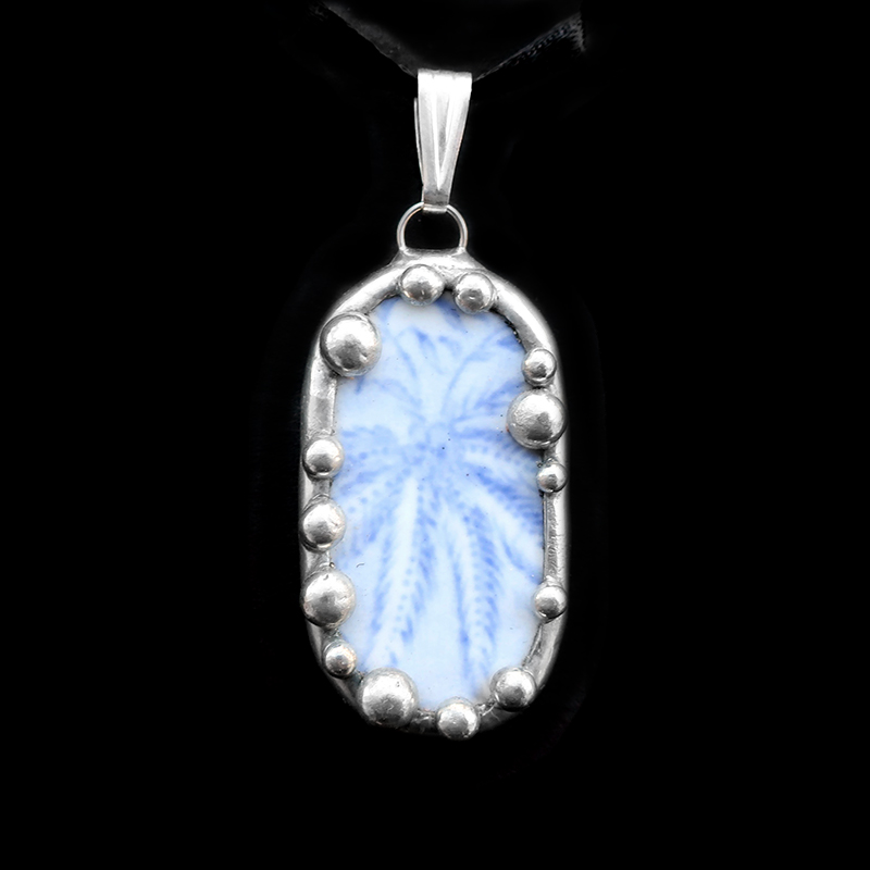 Antique Blue Transferware Plate Shard Pendant picture