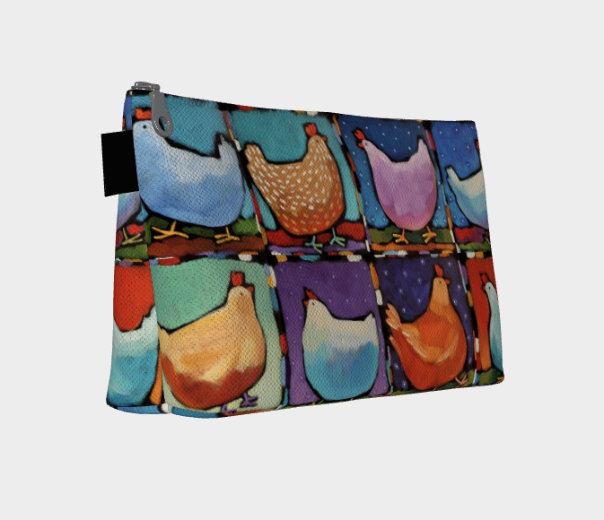 “These chicks are made for walkin’” chickens makeup bag picture