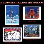 12 mixed art card set, 3 each of 4 holiday cards