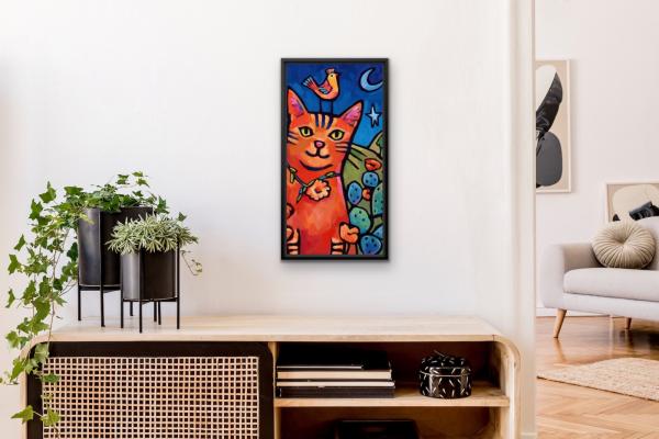 “Feline Fancy” 8x16” tall framed gicleé canvas print picture