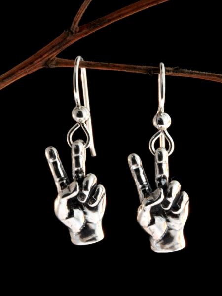 Peace Hand Sign Earrings - Silver picture