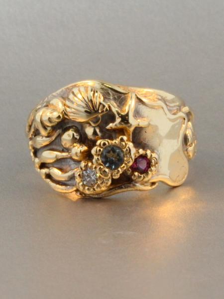 Gold Tide Pool Ring with Gemstones - 14k Gold picture