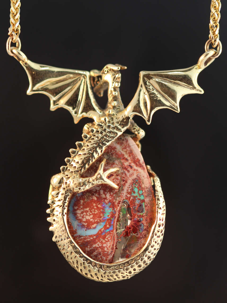 Dragons Eye - Mexican Matrix Opal Pendant - 18K Gold picture