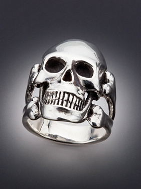 Large Skull and Crossbones Ring - Silver picture