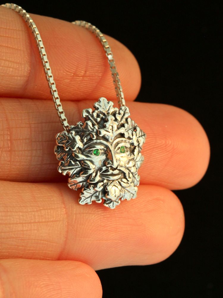 Green Man Charm with Tsavorite Eyes - Silver picture