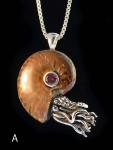 Fossilized Ammonite Nautilus Necklace - 5mm Gemstone - Silver