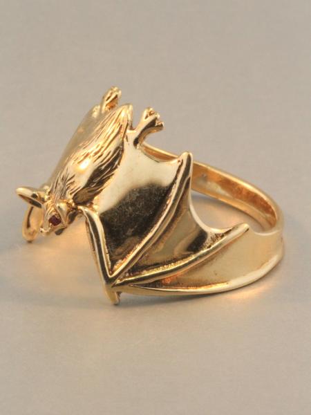 Classic Bat Ring with Ruby Eyes - 14k Gold picture