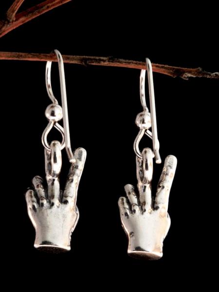 Peace Hand Sign Earrings - Silver picture