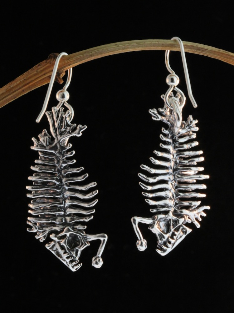 Phantom Angler Fish Skeleton Earrings - Silver picture