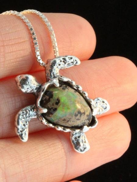 Australian Boulder Opal Treasure Back Sea Turtle with Tsavorite Eyes -Silver picture