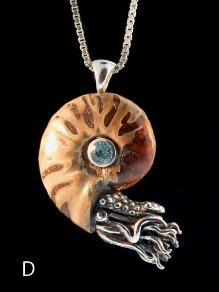 Fossilized Ammonite Nautilus Necklace - 5mm Gemstone - Silver picture