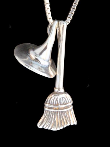 Halloween - Witch's Hat and Witch's Broom Stick Charms - Silver picture