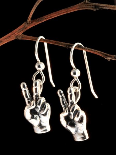 Peace Hand Sign Earrings - Silver picture